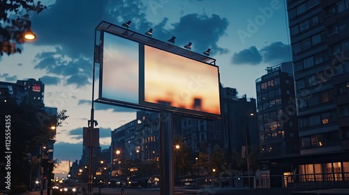 Cityscape Billboard Dusk Urban Advertising Night photo