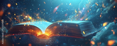 An stock is gaining insights from a book. This concept encompasses knowledge, philosophy, education, and lifestyle, presented in a glowing futuristic style as a modern notion.