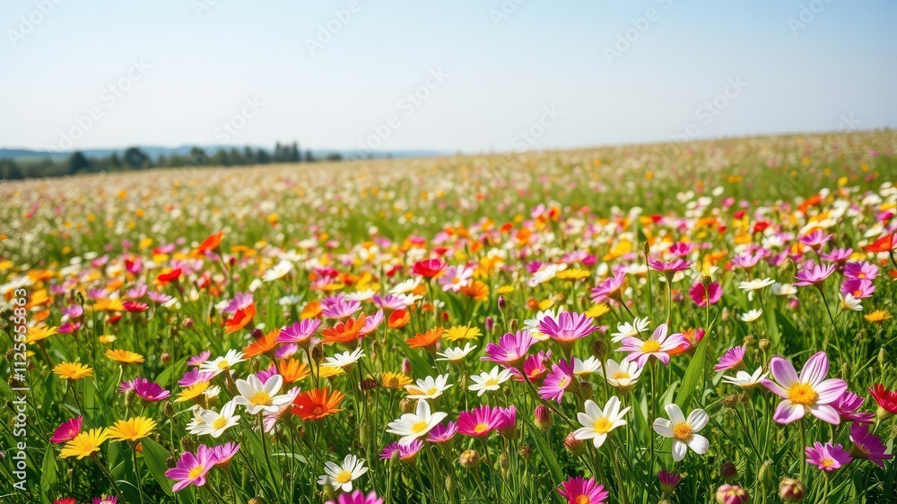 Field of vibrant yellow daffodil flowers under a clear blue sky, beauty, meadow, floral Field of vibrant yellow daffodil flowers under a clear blue sky, beauty, meadow, floral