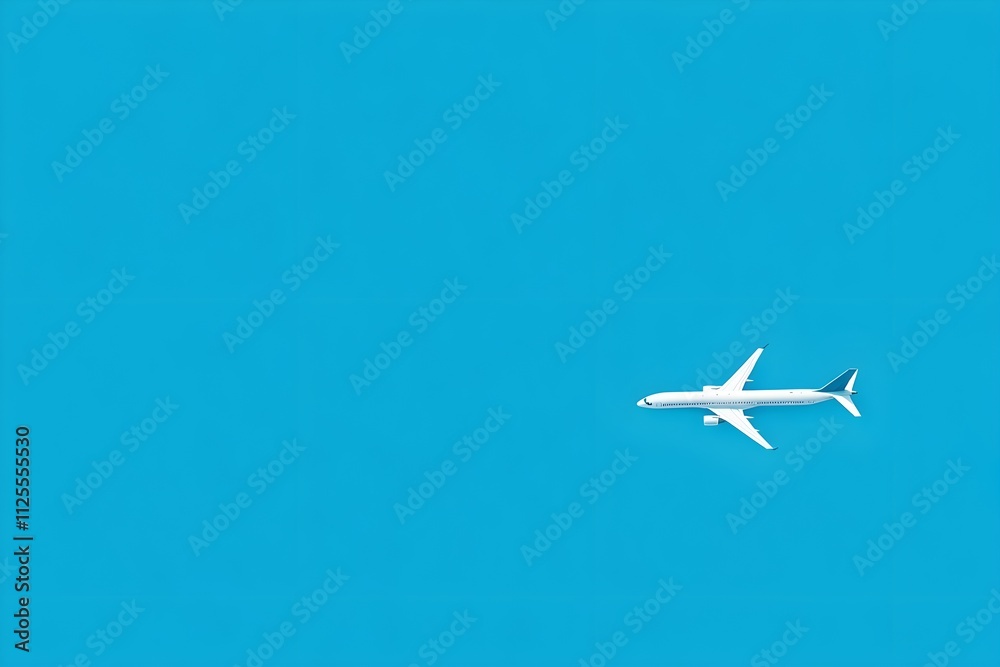 Top-down aerial view of a runway with a passenger jet airplane centered perfectly on it Top-down aerial view of a runway with a passenger jet airplane centered perfectly on it