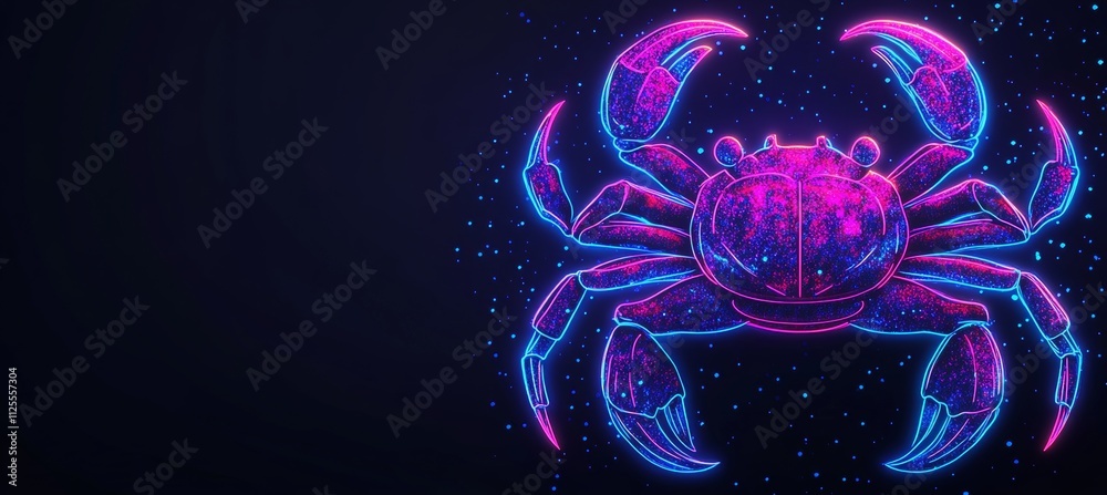Fototapeta premium Neon Glowing Crab Illustration, Vibrant and Futuristic Take on the Zodiac Sign Cancer