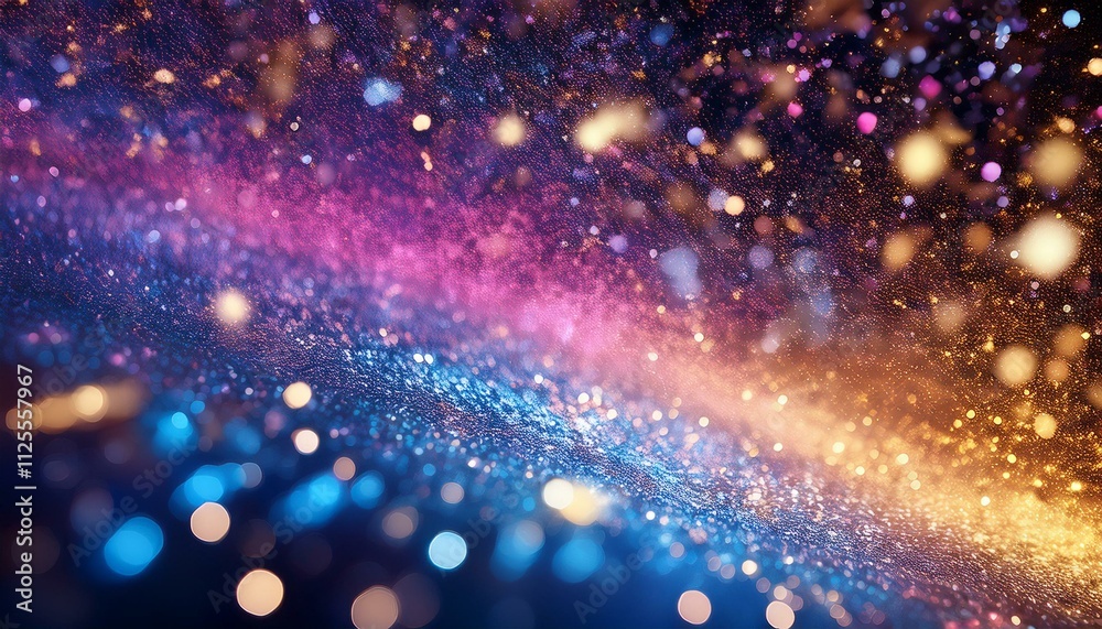 Obraz premium 夜空の彩り：ゴールドとシルバーの煌めきが躍るカラフルな背景 