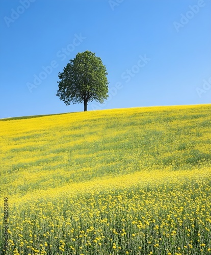 Single tree on a wide grassy landscape