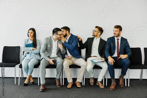 Φωτογραφία man woman businesswoman business chair sitting waiting businessman candidate rec