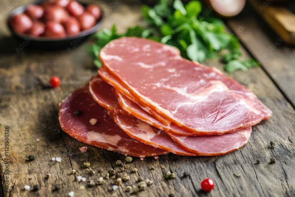 A pile of raw meat sitting on a wooden table, perfect for still life photography or food-related illustrations A pile of raw meat sitting on a wooden table, perfect for still life photography or food-related illustrations