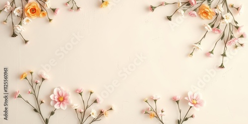 Vintage style artificial flowers wall background with pastel colored blooms and rustic accents, wall, pastel