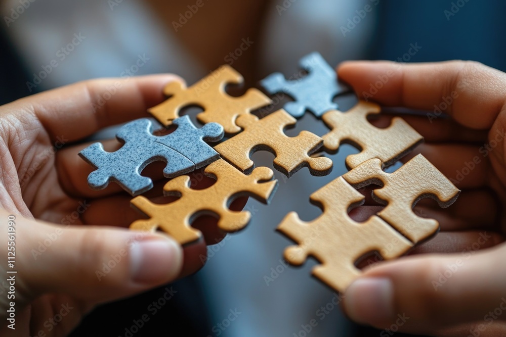 A person holding four puzzle pieces A person holding four puzzle pieces