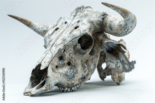 A cow's skull on a white surface