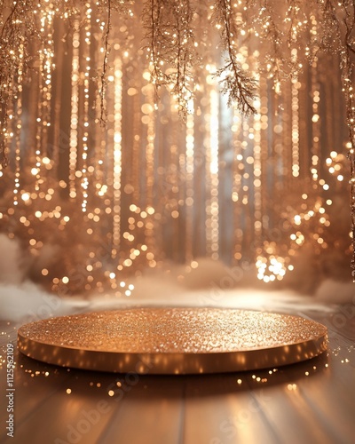 Golden glowing Christmas podium