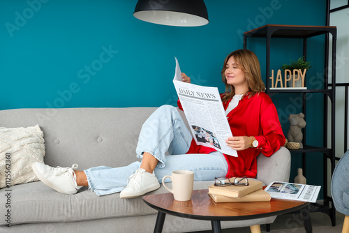 Relaxed woman reading daily...