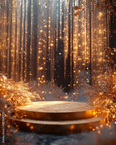 Golden glowing Christmas podium