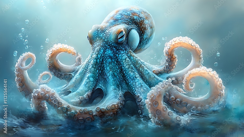 Intricate Illustration of a Colorful Octopus Underwater Scene Intricate Illustration of a Colorful Octopus Underwater Scene