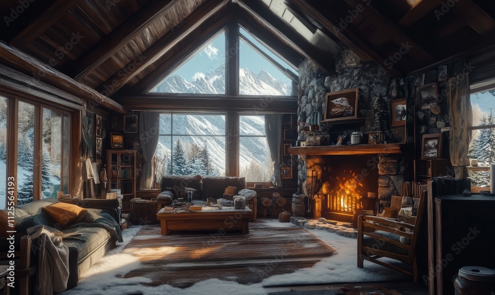 cozy log cabin in the snowy mountains with a roaring fireplace wooden furniture and rustic decor winter retreat cozy log cabin in the snowy mountains with a roaring fireplace wooden furniture and rustic decor winter retreat