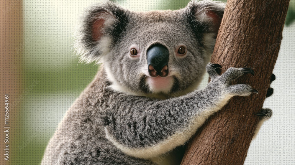 Fototapeta premium Adorable koala clinging to a tree trunk.