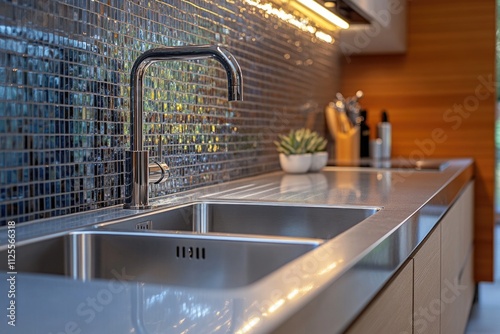 A kitchen scene featuring a sink and counter top