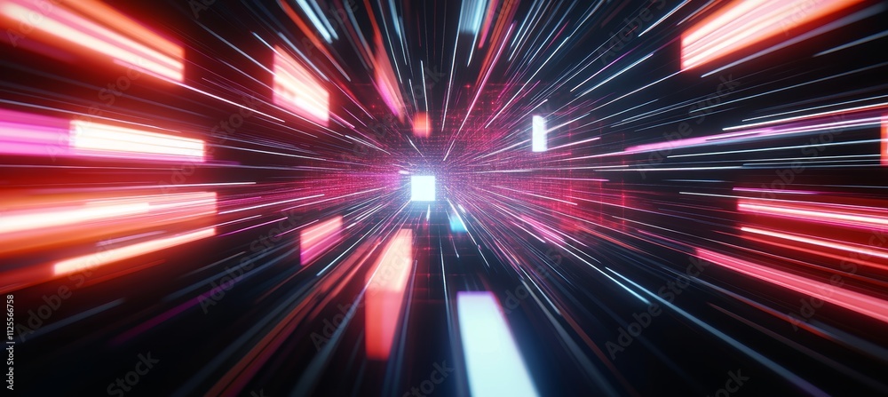 Obraz premium Light Speed Hyperspace Warp Journey Through Futuristic Neon Tunnel Streaks Background