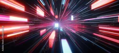 Light Speed Hyperspace Warp Journey Through Futuristic Neon Tunnel Streaks Background