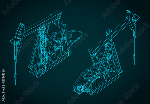 Oil pump jack isometric blueprints