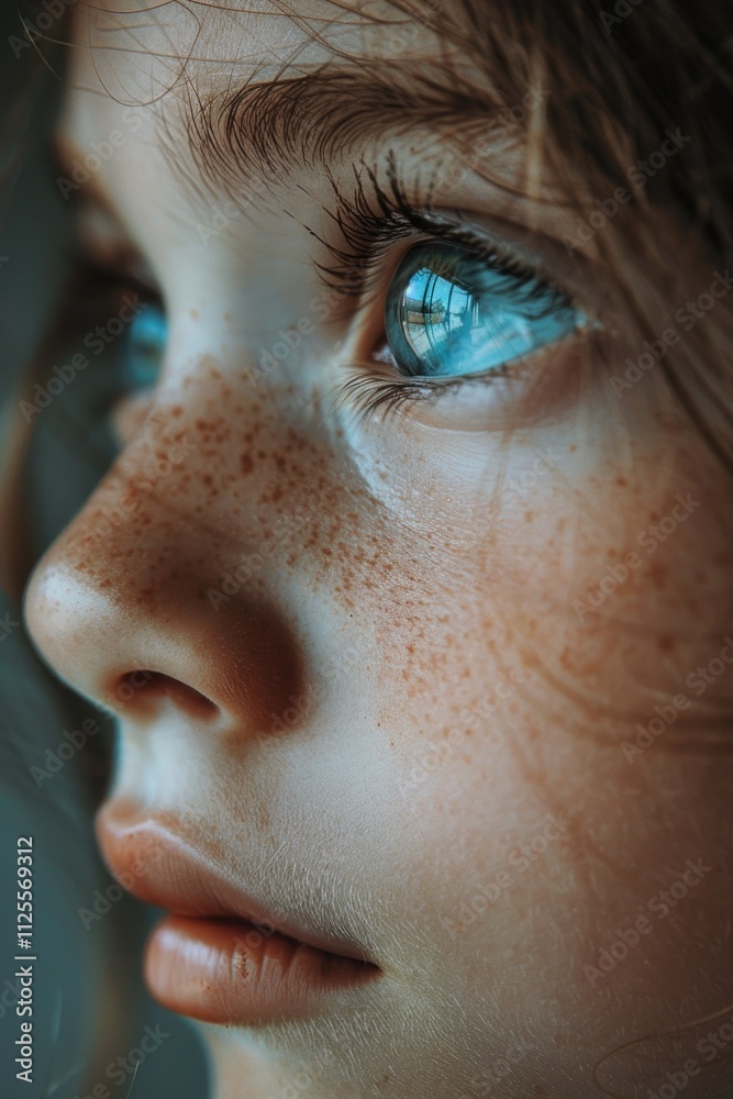 A young child's facial features with noticeable freckles, suitable for use in illustrations or portraits A young child's facial features with noticeable freckles, suitable for use in illustrations or portraits