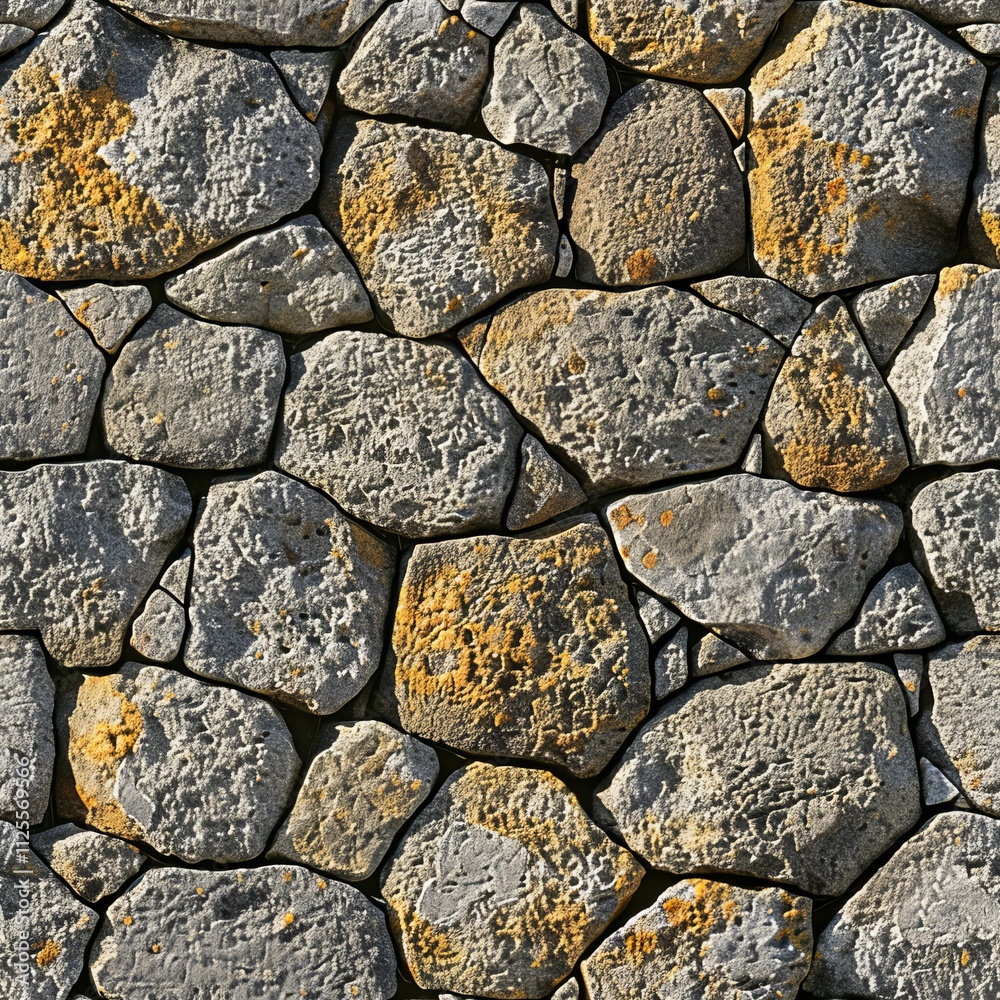 Seamless Stone Wall Texture, Close-Up of Gray and Yellow Rough Stone, Natural Building Material Seamless Stone Wall Texture, Close-Up of Gray and Yellow Rough Stone, Natural Building Material
