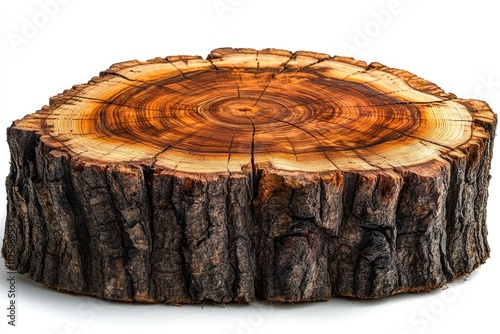 A wooden log cut in half, awaiting splitting or burning photo