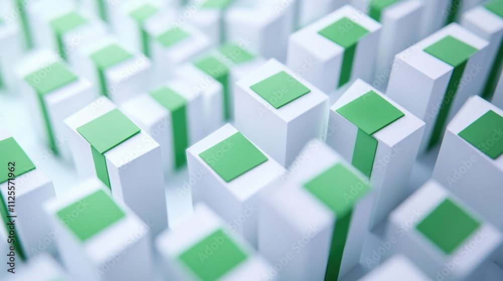 Obraz premium A collection of green and white geometric shapes arranged on a clean white background
