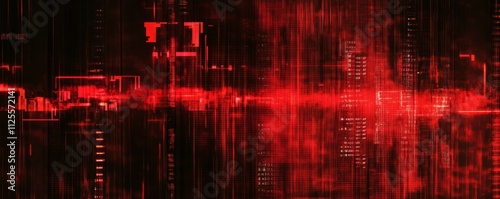 Wallpaper Mural Hacked server room, red warning lights and glitch effect, representing vulnerabilities in data storage systems Torontodigital.ca