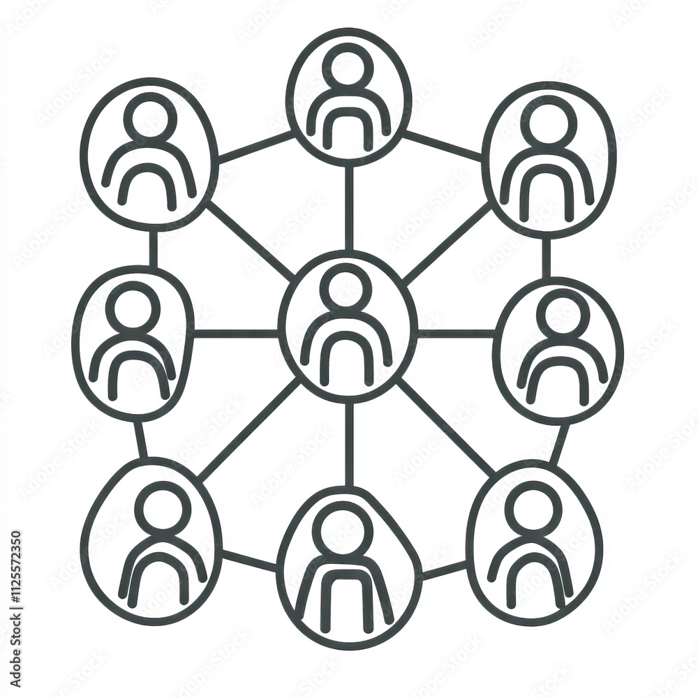 Simplified diagram of a human network with connected figures Simplified diagram of a human network with connected figures