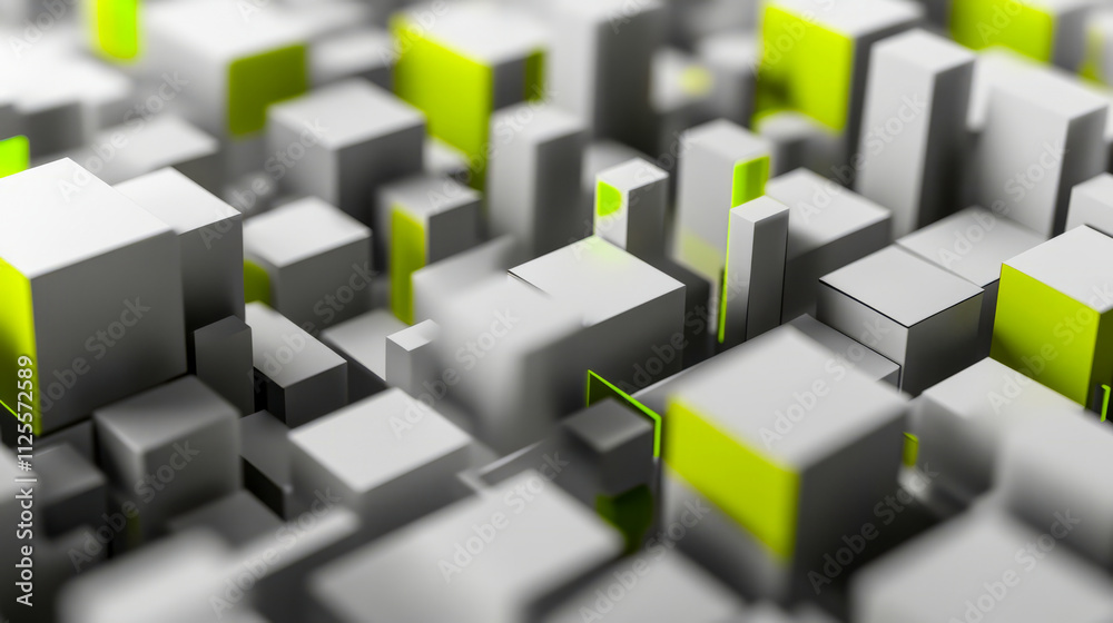 Abstract geometric cityscape with grey and yellow cubes Abstract geometric cityscape with grey and yellow cubes
