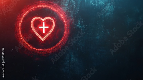 Christian love and healthcare symbol glowing on dark background