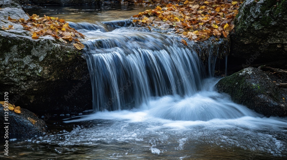Fototapeta premium Serene Waterfall in Autumn: A Tranquil Nature Scene