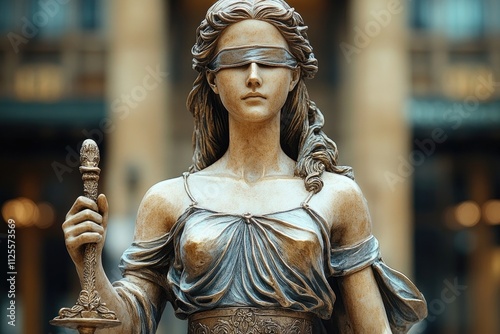 A woman holding a sword in her hand, depicted as a statue photo