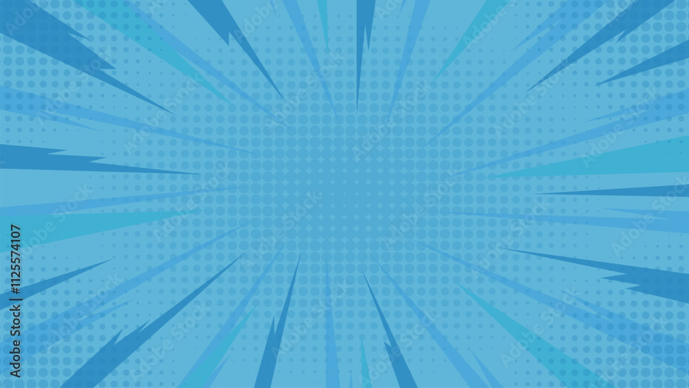 Fototapeta premium Blue comic background with bold lines and halftone gradations. Suitable for comics, prints, posters, etc.