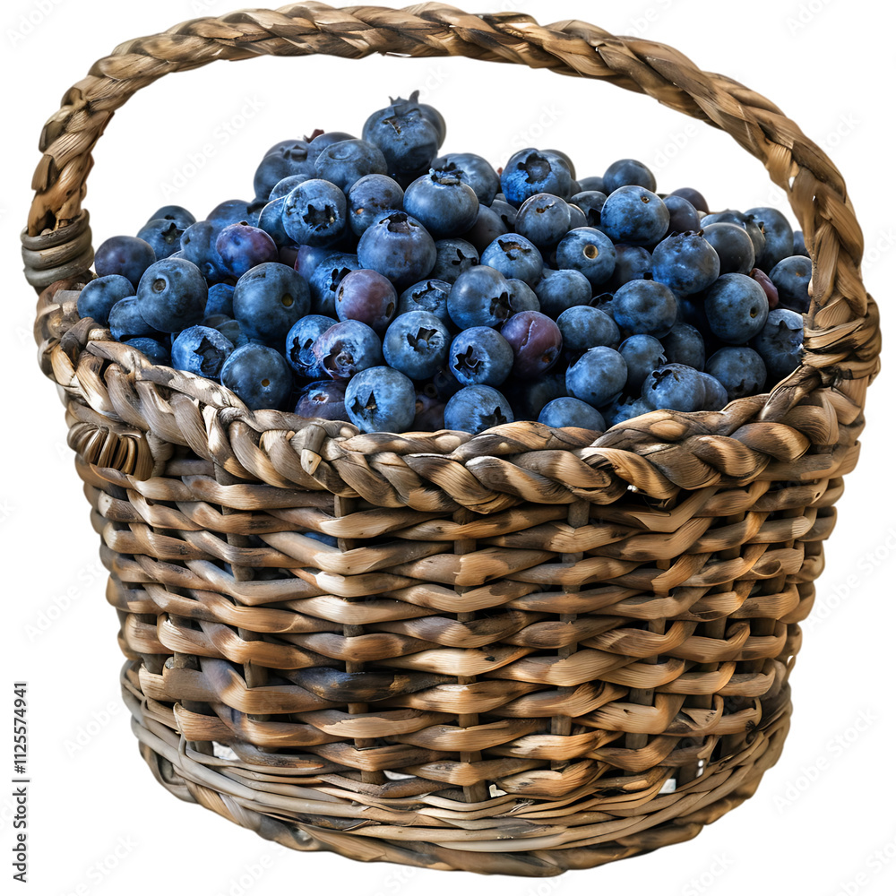 A wicker basket overflowing with blueberry isolated on transparent background A wicker basket overflowing with blueberry isolated on transparent background