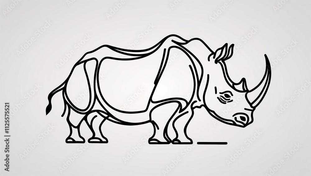 Fototapeta premium High-End Rhinoceros with Horn Line Art Logo for Sophisticated Design