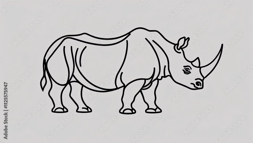 Fototapeta premium Modern Line Art Logo of Rhinoceros with Distinctive Horn Outline