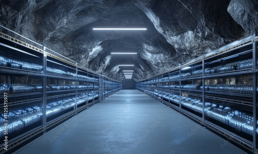 Obraz premium Concept of analytic computational mining employing a cryptographic matrix to simulate blockchain data.