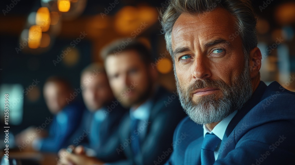 A close-up view of a businessman's face with a formal suit and tie A close-up view of a businessman's face with a formal suit and tie