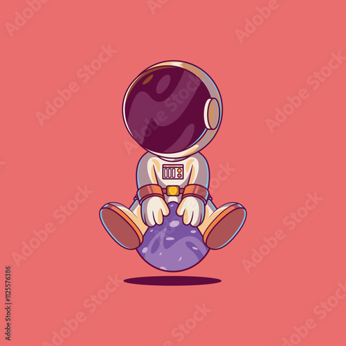 An Astronaut character is floating on top of a planet vector illustration. Science, mascot design concept.