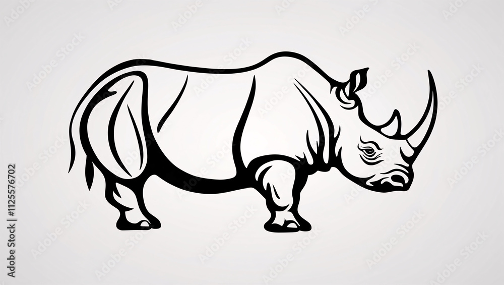 Fototapeta premium Unique Rhinoceros Horn Line Art Logo for Creative Business Branding