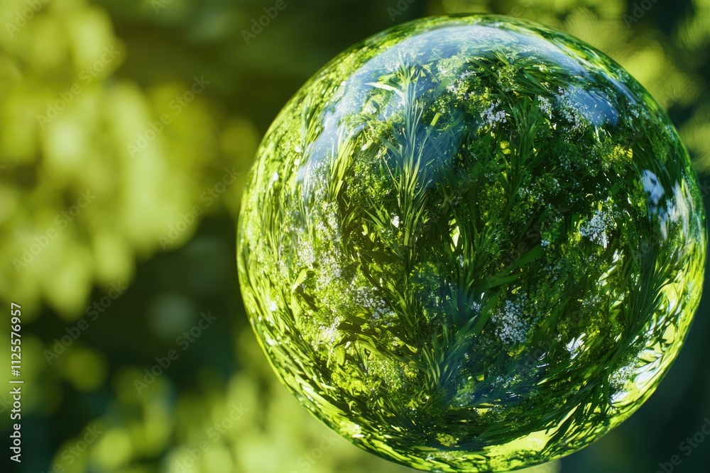 Close-up of a glass ball surrounded by trees, perfect for decorative or nature-themed designs Close-up of a glass ball surrounded by trees, perfect for decorative or nature-themed designs
