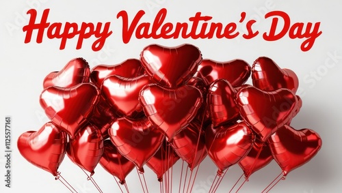 Red heart balloons celebrate Valentines Day photo