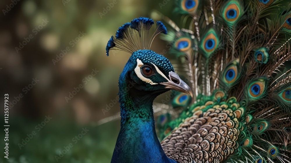 Majestic peacock portrait, vibrant plumage, detailed feathers. Majestic peacock portrait, vibrant plumage, detailed feathers.