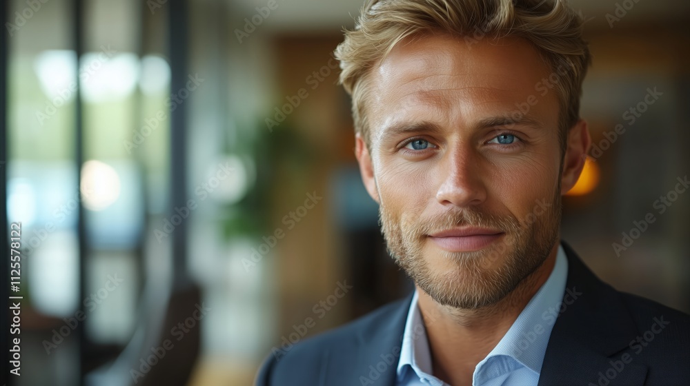Man with a beard and blue eyes is wearing a blue suit Man with a beard and blue eyes is wearing a blue suit