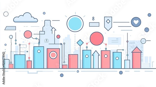 Data Center Cloud Computing Edge Computing Cluster analysis visualized with data points and grouping arrows, machine learning, flat design illustration
