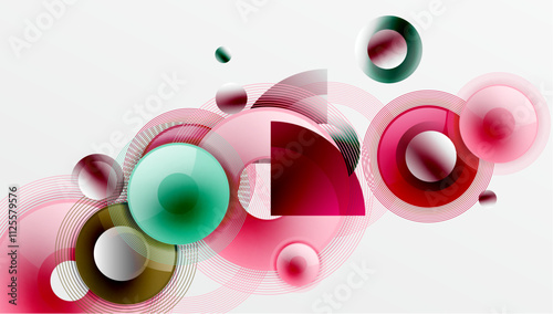 Sleek vector design with overlapping circles in vibrant colors and smooth gradients. Dynamic composition with depth, symmetry, and minimalistic elegance on a light background