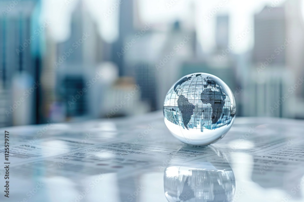 A clear glass globe sits on a flat surface, possibly containing water or air