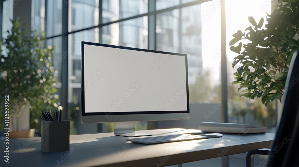 Modern Office Workspace With Blank Computer Screen Modern Office Workspace With Blank Computer Screen