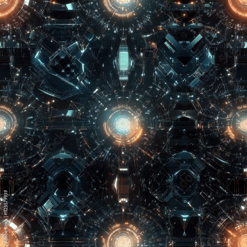 Futuristic Fractal Space Technology Concept with Energetic Patterns and Light Textures