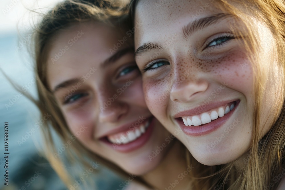 Two friends posing for a photo shoot with big smiles Two friends posing for a photo shoot with big smiles